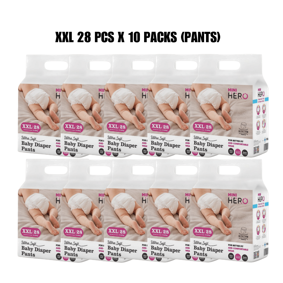 [BULK PURCHASE] MINI HERO Baby Diaper Pants Ultra Thin | Lampin Bayi Seluar | Super Absorbent Leak Proof | S/M/L/XL/XXL (10packs)