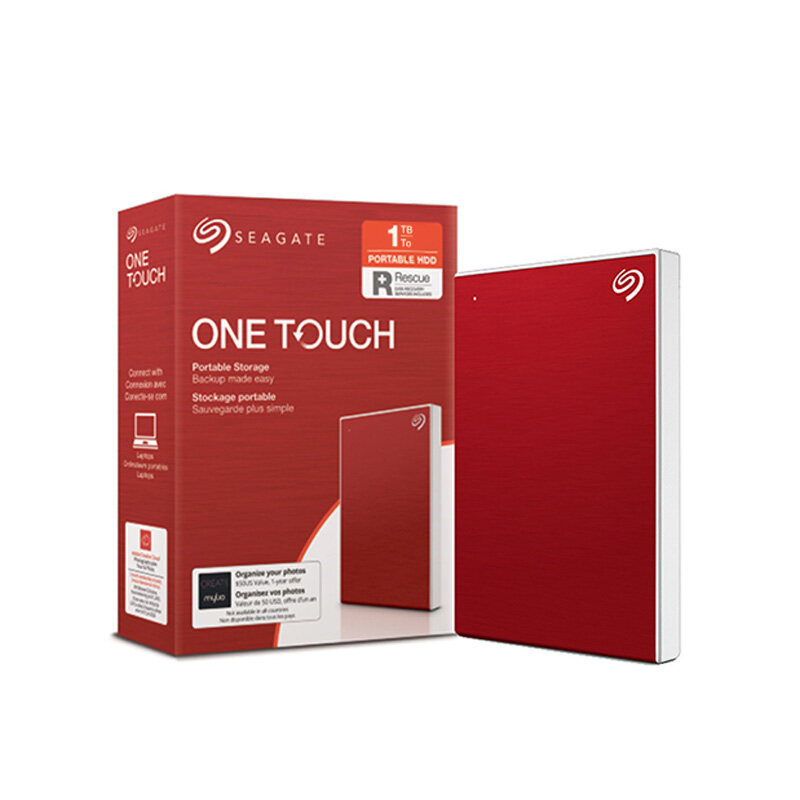 Seagate 1TB (RED) One Touch Portable External Hard Disk Drive with Password Protection, USB 3.0 Connection, Support Window and MacOS, Seagate Toolkit Software, Plug and Play