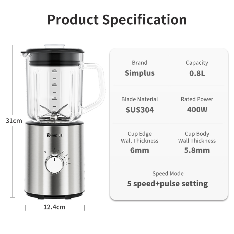 Simplus Multi-functional Blender丨600mL Capacity丨4 304 Stainless Steel Blades丨Baby Food丨Replacable Blades LLJH004