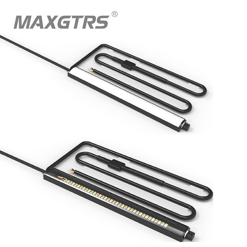 Maxgtrs universal led motorcycle turn signal light & drl amber white moto flasher ring fork strip lamp flashing blinker 12v