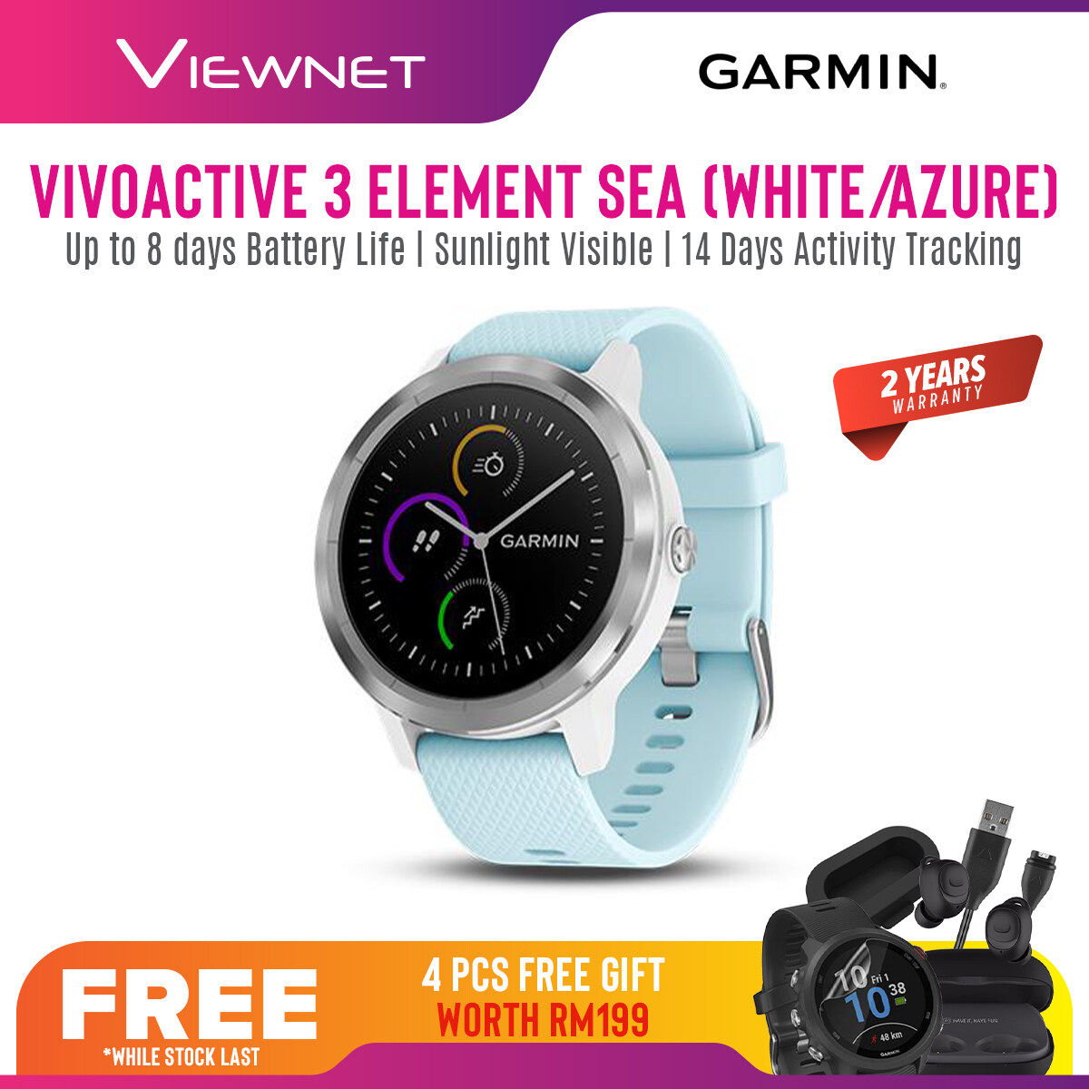 (NEW 2019) Garmin Vivoactive 3 Element GPS Smartwatch with Wrist-based Heart Rate Monitor