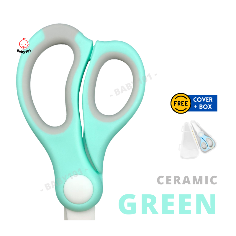 【Baby101】Baby Ceramic Food Safe Cutting Scissors Kitchen Food Scissors with Case & Cover 3 pieces set