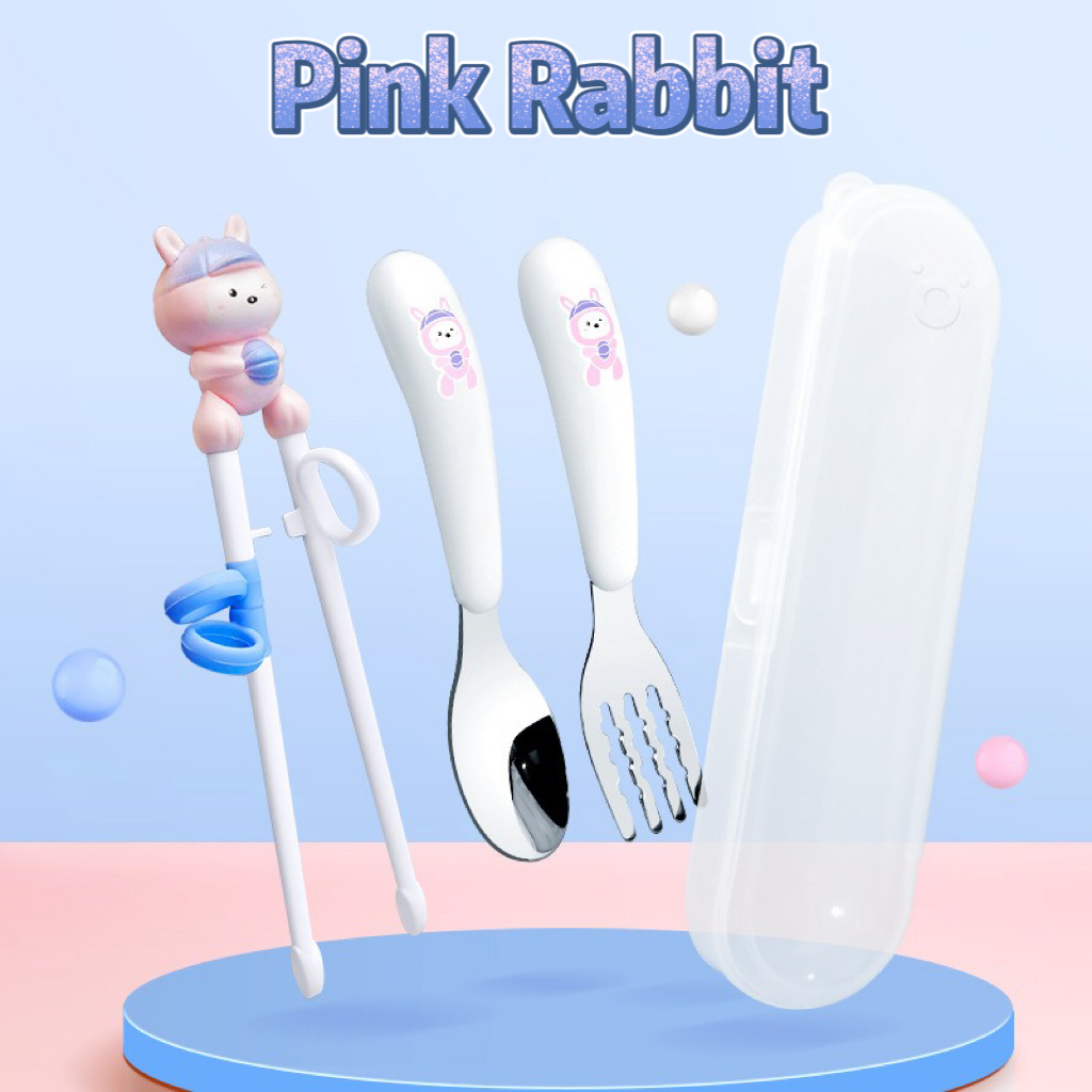 Toddler Self Feeding Utensil Set 304 Stainless Steel Kids 3pcs Cutlery Set Fork Spoon Chopstick Set