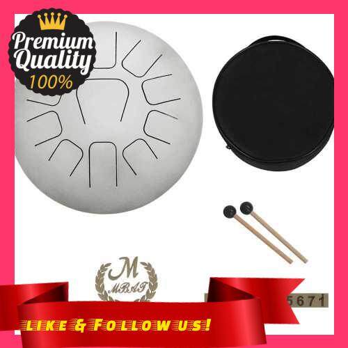 People\'s Choice 12 Inch Steel Tongue Drum 11-Tone Hand Pan Drum Stainless Steel Percussion Instrument with Drum Mallets Carry Bags Note Sticks (Silver)