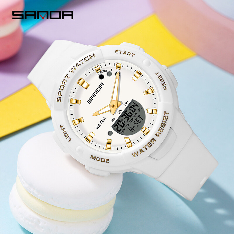 Đồng Hồ Sanda Đa Năng Cho Nữ, Đồng Hồ Đeo Tay Kỹ Thuật Số Thời Trang Thường Ngày Ngoài Trời Sang Trọng Chống Thấm Nước Kép Đa Năng