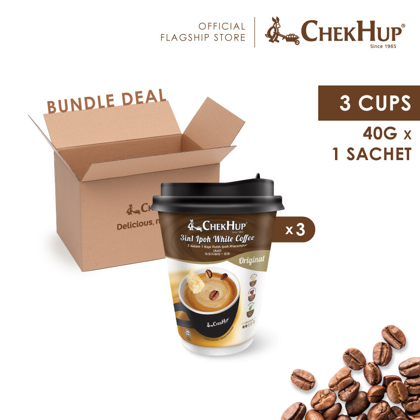 Chek Hup 3 in 1 Ipoh White Coffee Original (40g x 3 Cups) [Bundle of 3]