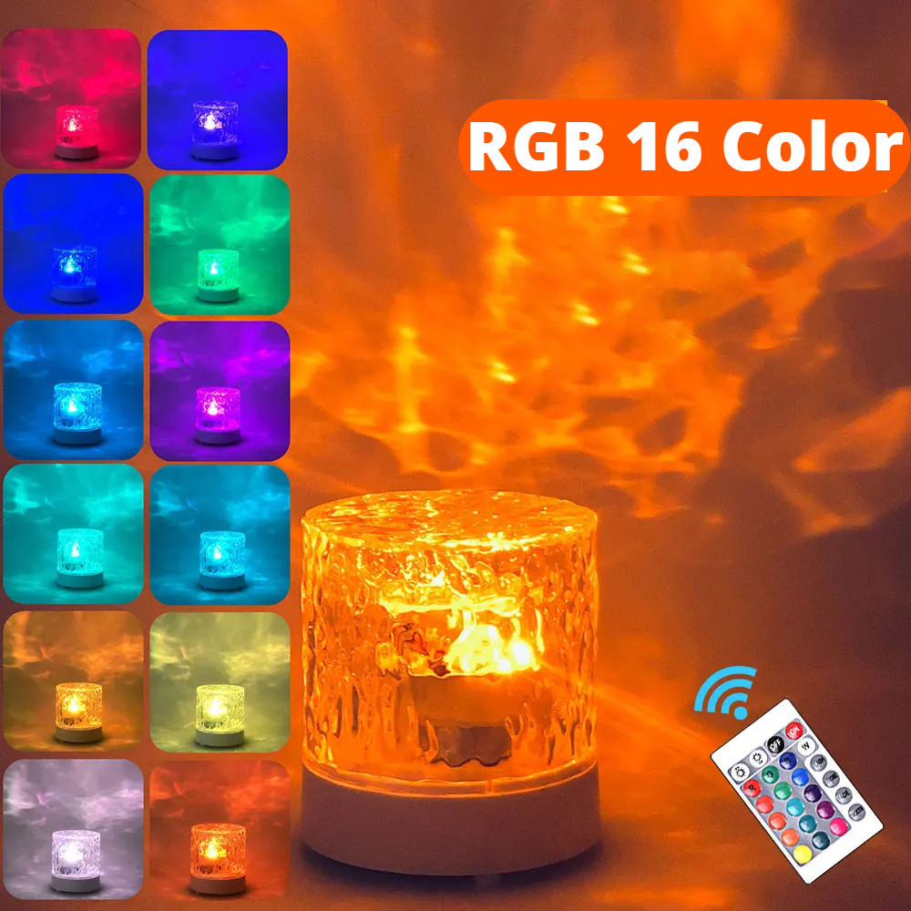 Lumens 16 color Water Ripple Light Wave Crystal Lamp RGB Color Changing Night Light with Remote Dimmable Cool Water Lights for Bedroom Living Room Wall Decor Ambient Lighting for Dinner/Bars/Game room水波纹台灯