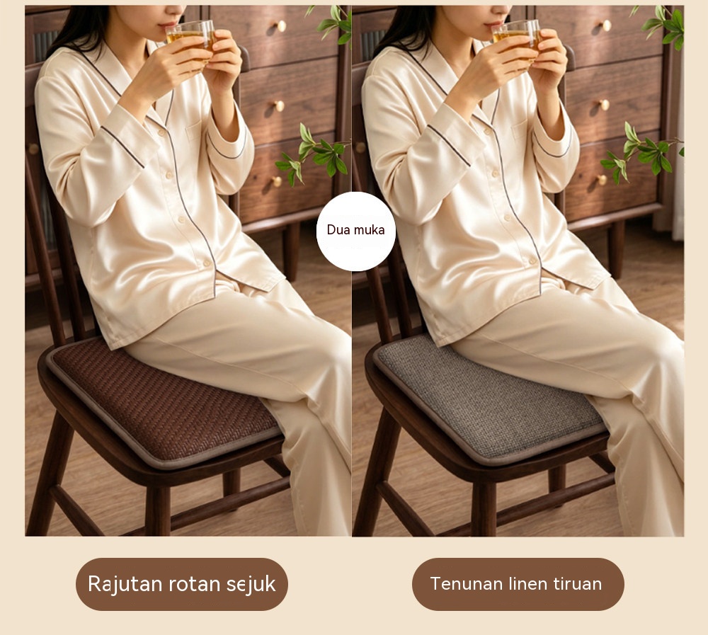 【Golden Trunk】Reversible Woven Linen Look Chair Cushion Thick All Season Seat Pad For Wooden Tea Chair
