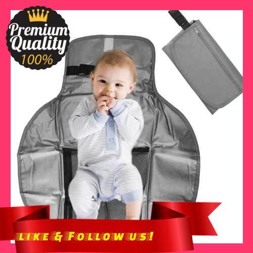 People\'s Choice Portable Diaper Changing Pad Baby Waterproof Diaper Bag Mat Foldable Outdoor Travel Changing Station with Pockets for Wipes (Grey)