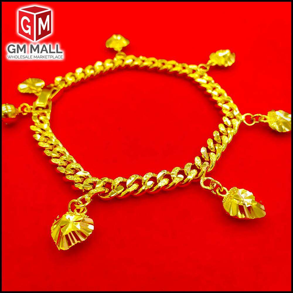 Emas Korea Jewellery - Rantai Tangan Pin 5mm + Love 9mm Gold Plated (Bracelet EK-2005-6) For Women