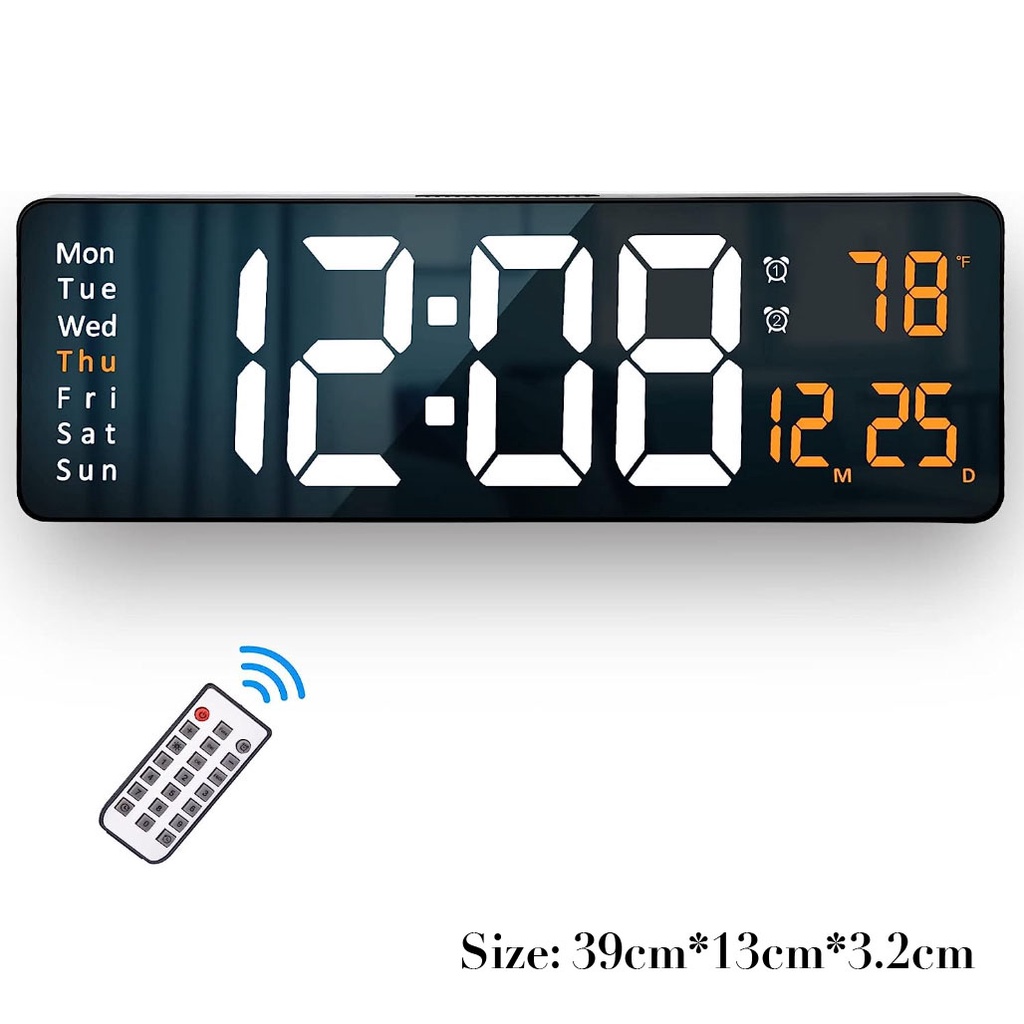 16 Inches Digital Wall Clock Large Size Display Screen Remote Control Jam Dinding Digital with Temperature and Auto Dimming Easy Track The Time Date and Day of Week 时钟挂钟客厅