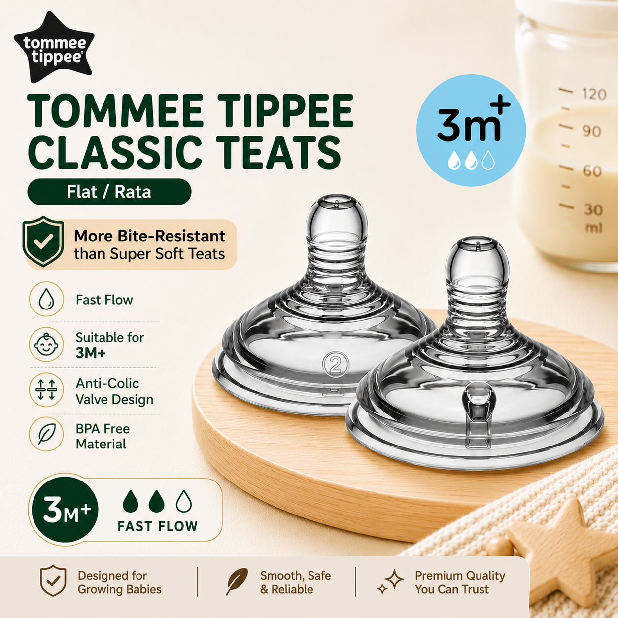Tommee Tippee Natural Start / Closer To Nature Teat 2 pcs Puting Susu Slow 0m+ / Medium 3m+ / Fast 6m+ / Vari 0m+ / Thick 6m+ Baby Feeding Bottles Replacement Nipples