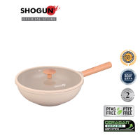 Shogun Ivory Ceragan Ceramic 28 x 9.5cm Wok with Silicone Rim Glass Lid 3.8L (IH)
