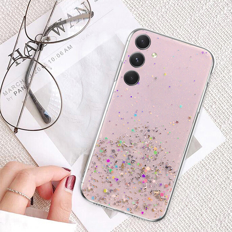 Cho Samsung Galaxy S23 FE trường hợp lấp lánh kim tuyến Sequins vỏ cho Galaxy S23 FE 23fe Bìa bầu trời đầy sao trong suốt Ốp điện thoại mềm Bìa đầy đủ Sao Mặt Trăng