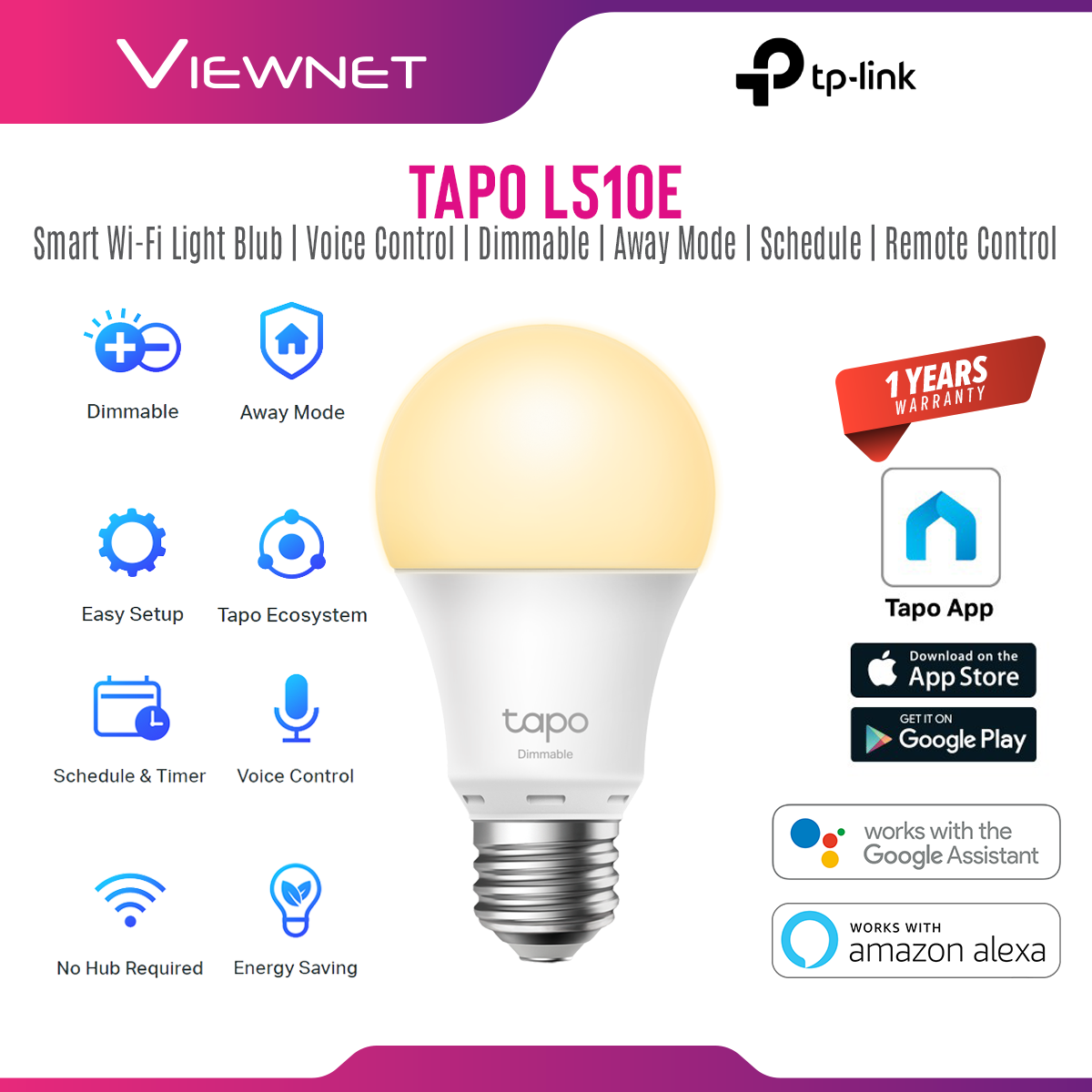 Tp-Link SMART HOME BUNDLE SET Tapo C200 Full HD IP Camera + L510E Smart Wi-Fi LED Light + P100 Wi-Fi Smart Plug