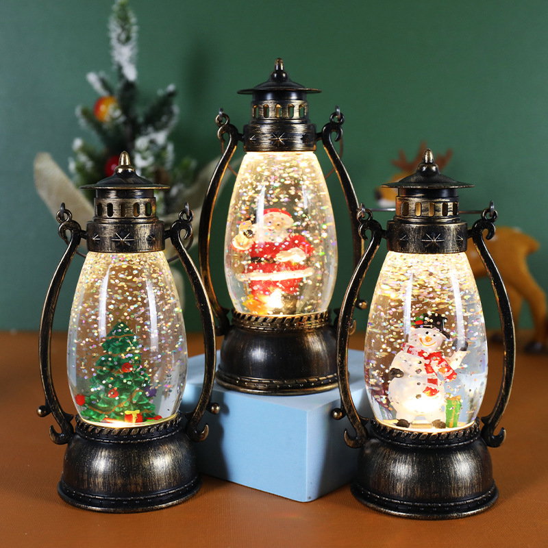 （RR Atmosphere product store） Christmas Decorations Crystal Ball Light-Emitting Portable Oil Lamp Snow Lamp Christmas Gift Christmas Desktop Decoration