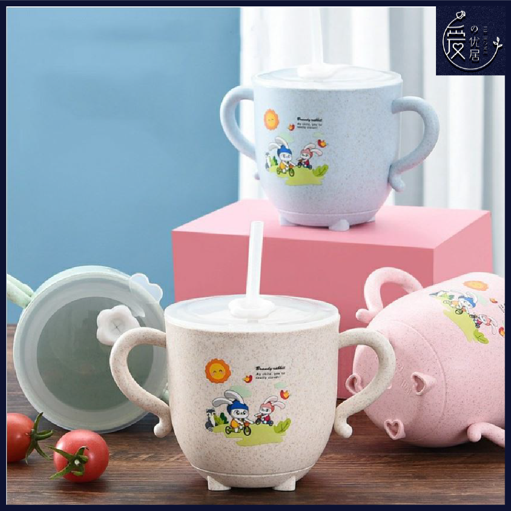 Kids Drinking Cup Kid Milk Cup Feeding Cup Baby Drink Cup Eco-Friendly Wheat Straw Cute Child With Lid And Straw