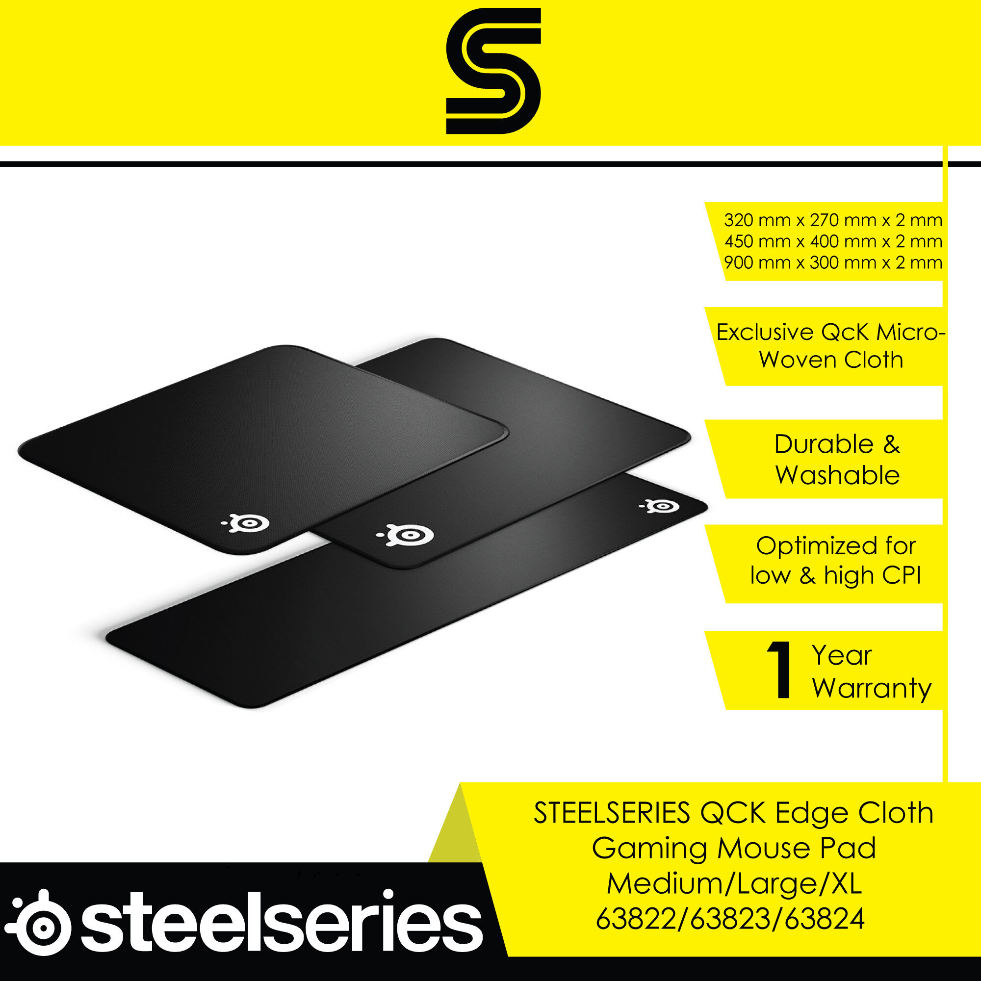 Steelseries QCK Edge Cloth Gaming Mouse Pad - Medium/Large/XL - 63822/63823/63824