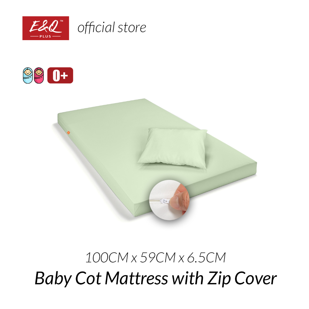 ENQ Baby Mattress / Baby Cot Tilam / Baby Cot Mattress / Quality Zip Cover 100CM x 59CM x 6.5CM / White Baby Mattress