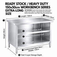 COHF 2/3 Tier 304 Stainless Steel Countertop Shelf | Kitchen Organizer Rack | Over-Table Storage Shelf | Spice & Utensil Holder | Sturdy Frame