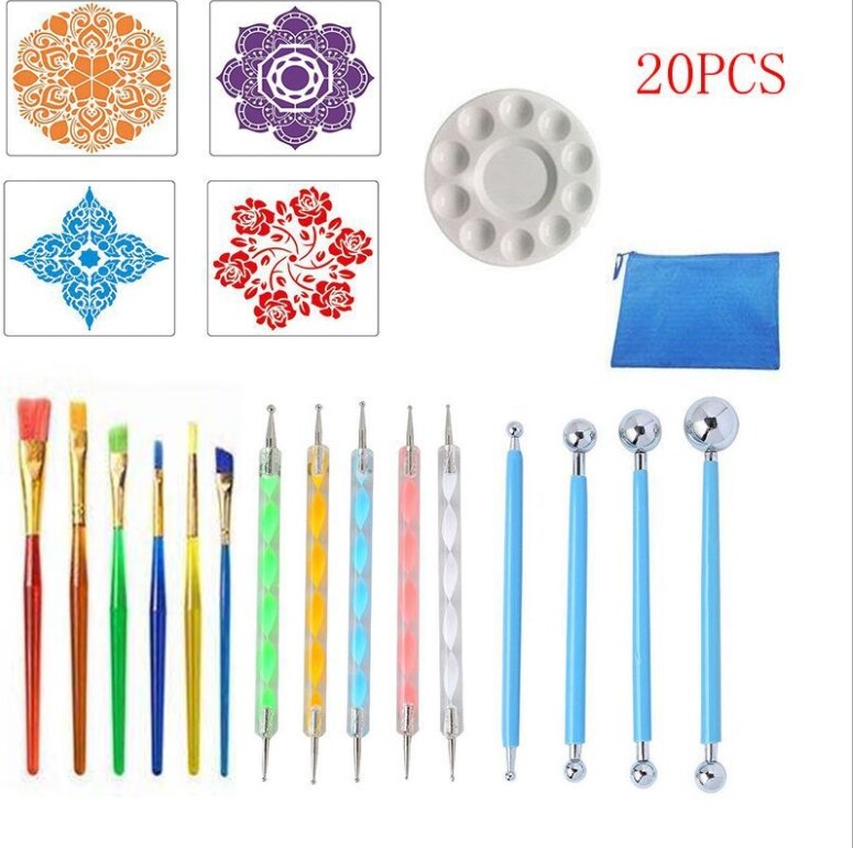 （Lele pencil） Bộ bút Dụng cụ chấm Mandala 20/25 chiếc bút Dụng cụ chấm bút Trâm quả cầu tô màu Manda