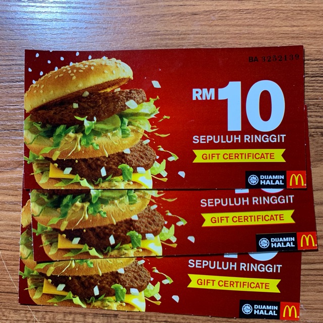可在全马Mcd当现金使用的McD Voucher 代金券 5pcs*RM10 (Total RM50) 2027exp