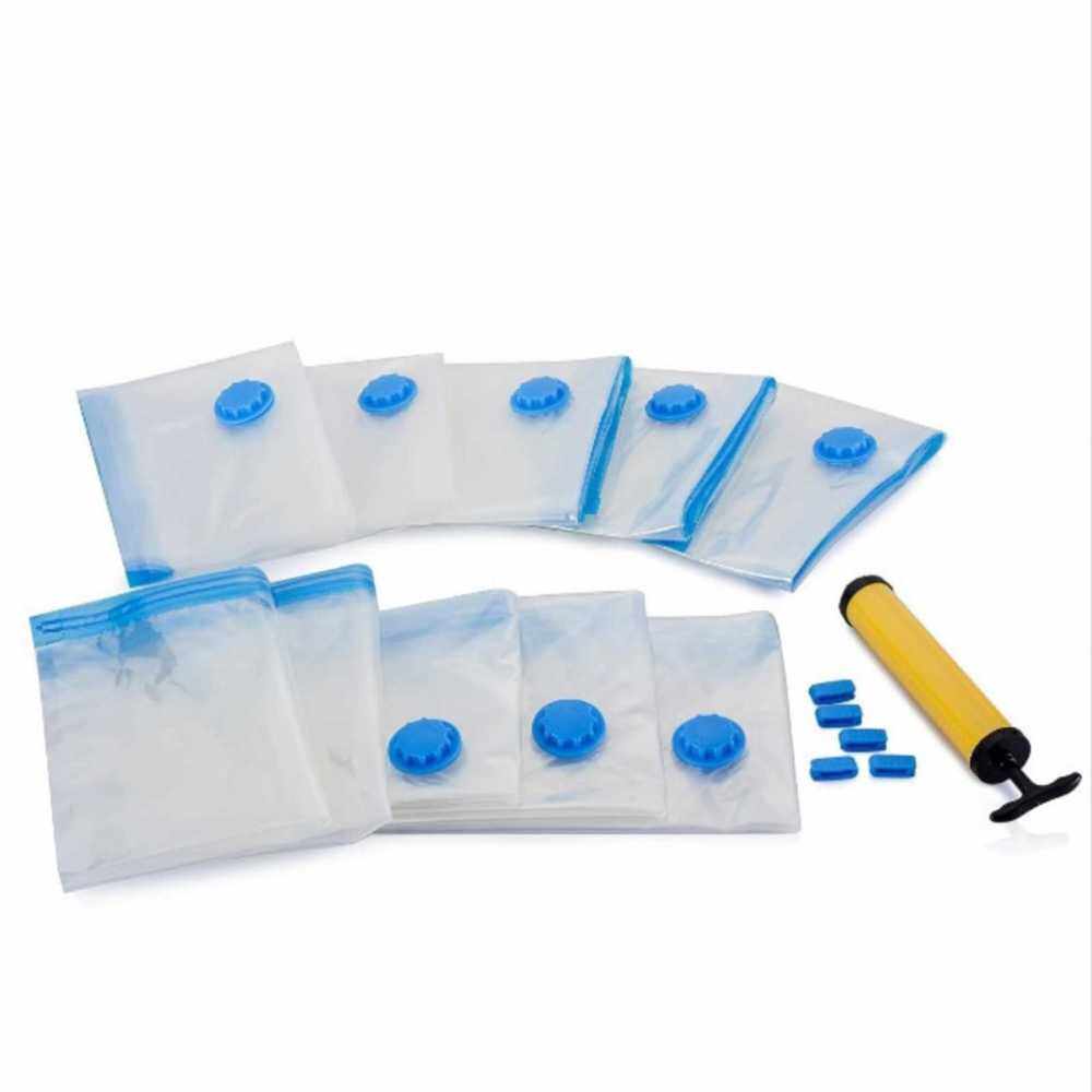 10Pcs Transparent Vacuum Bags Clothes Storage Travel Space Saver Garment Seal with Hand Pump (Standard)