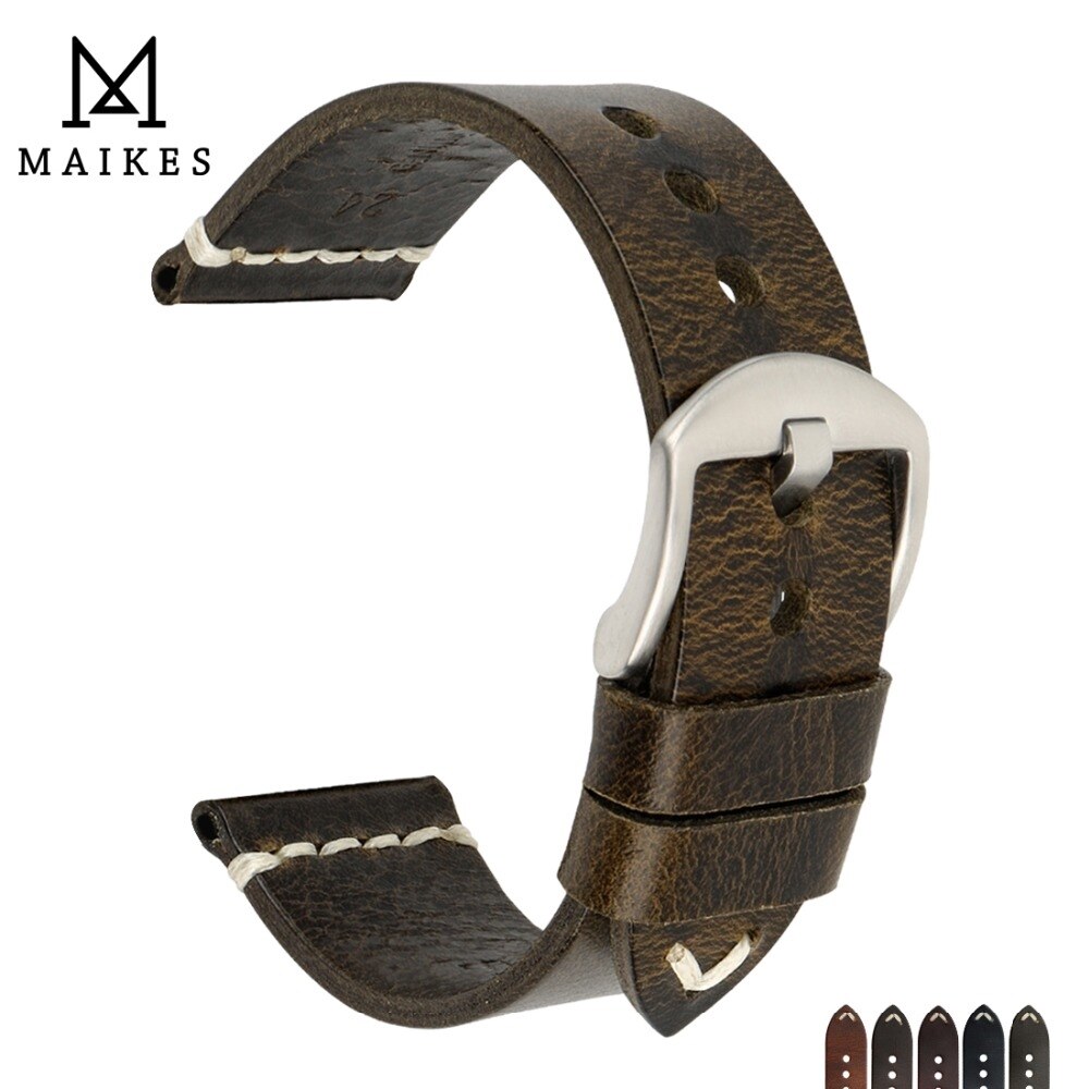 (Bar watchband) Maikes sáp dầu da bò dây đồng hồ 20mm 22mm 24mm Dây đeo đồng hồ Đồng hồ nam accessries Vòng tay cổ điển Watchband cho Omega