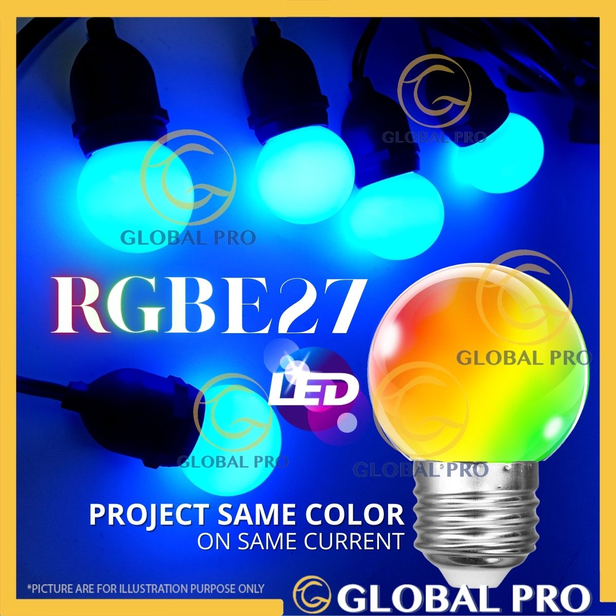 G45 E27 Colorful Bulb Mentol Berwarna Mentol Raya Warna Warni LED Multi Colour Lampu Kedai Makan Mentol Ping Pong Light
