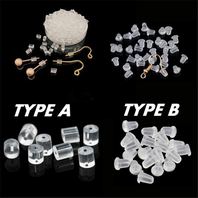 500/1000 cái nút nút chốt bông tai cao su Silicone mềm cho khuyên nụ bông tai tự làm phát hiện Phụ kiện ống nút tai