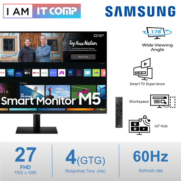 SAMSUNG M5 27\'+String.fromCharCode(34)+\' LS27BM500EEXXS (1920X1080) VA panel , Flat , 4MS , 60Hz , 250cd/, Smart TV Experience , Workspace (LS27BM500)