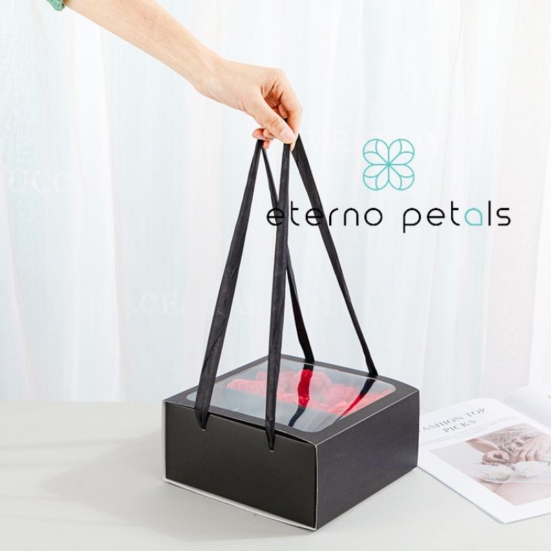 Ready Stock(KOTAK SAJA)Flower box / gift box/ handle gift box handle window surprise gift box 2 compartment window