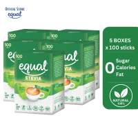 (Bundle of 5) EQUAL STEVIA 100 sticks 100% Natural Zero Calorie Sweetener