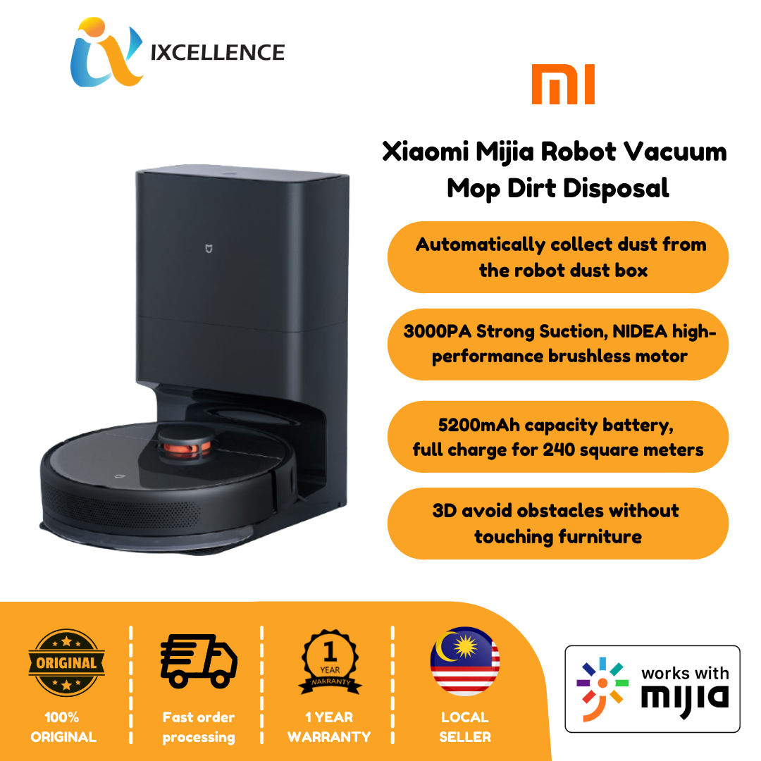 [IX] Xiaomi Mijia Smart Robot Vacuum Cleaner Mop Dirt Disposal Sweeping Washing Mopping 3000PA Cyclone Suction STYTJ05ZHM