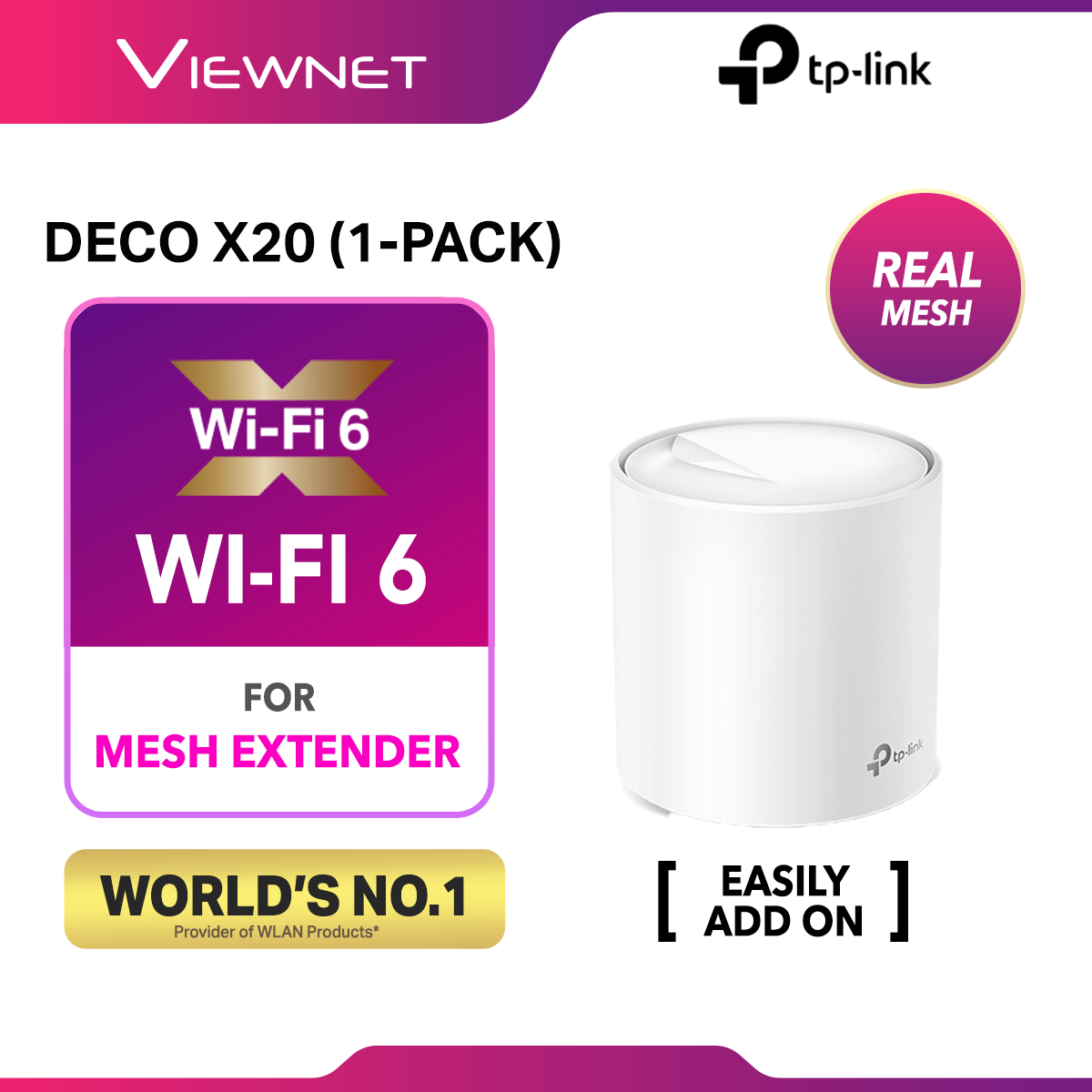 TP-Link Deco X20 (1 Pack) - AX1800 Whole Home Mesh Wi-Fi System AP Mode or Router Mode Support Unifi Turbo/Maxis/Fibre