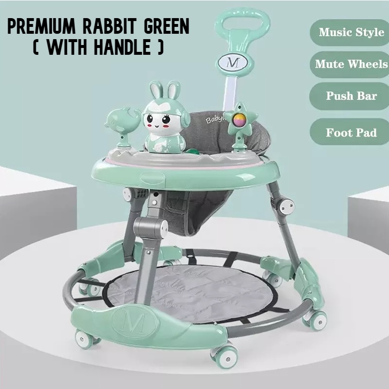 Ready Stock Baby Walker with Music Anti-O-Leg Foldable Portable Folding Adjustable Height Push Walkers Toddler