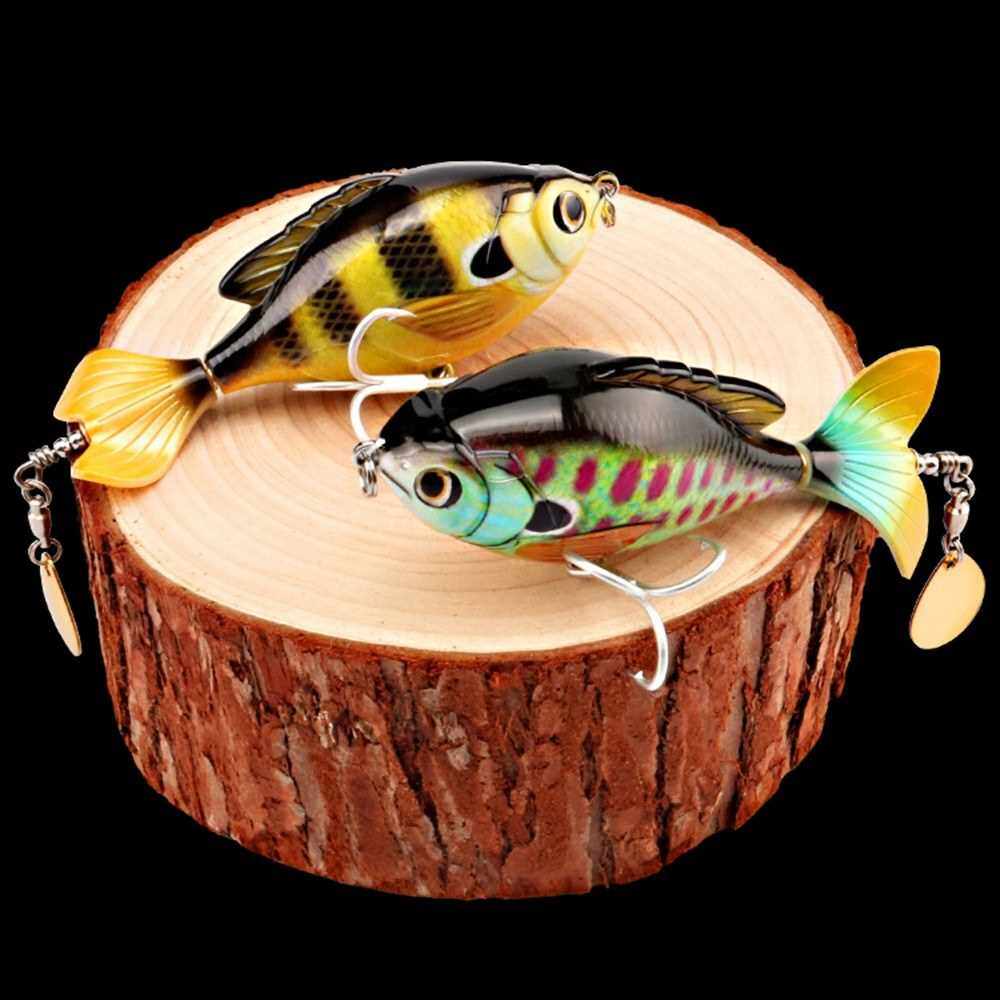 LIXADA 3.7in / 0.60oz Topwater Wobbler Bait Lifelike Gold Fish Artificial Crankbait with Rotation Tail Hard S Swimming Action Fishing Lure Soft Rotating Tail Floating Bait VIB Bait Crankbait 3D Eyes Bionic Fishing Lures Hook with Treble Hooks Tackle (4)