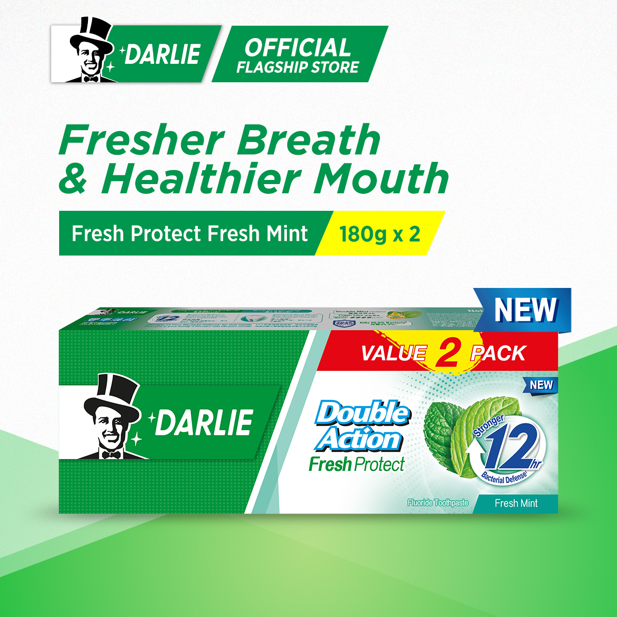 Darlie Double Action Fresh Protect Toothpaste Fresh Mint 180g x 2 (Value Pack)
