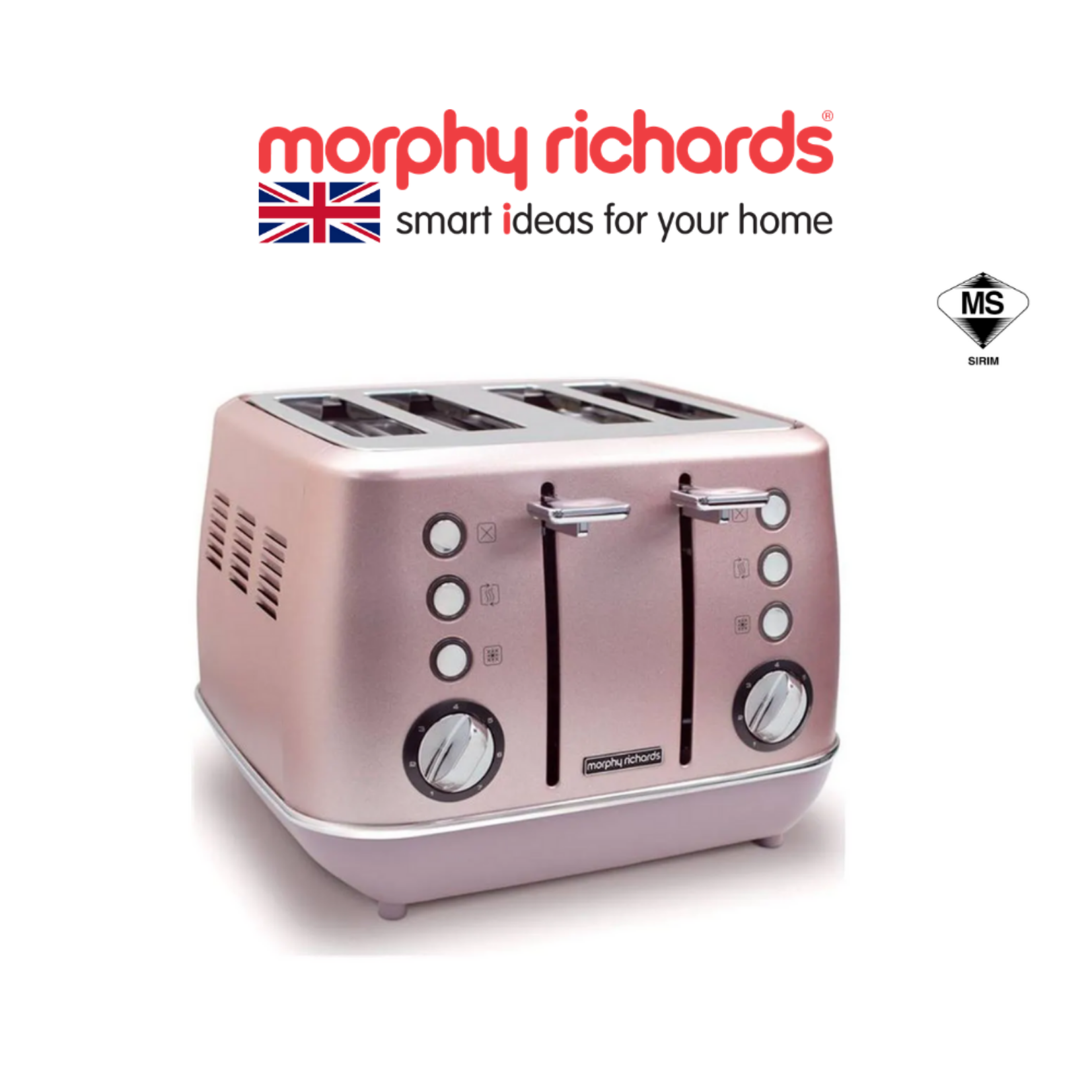 Morphy Richards Evoke 4 Slice Toaster Rose Quartz - Variable Browning Control | Removable Crumb Tray | Cord Storage