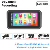 EKLEVA 6.25 inch Motorcycle Carplay Screen DVR 2K Navigation IPX7 Waterproof Moto Monitor Dual Lens Video Recorder Support TPMS
