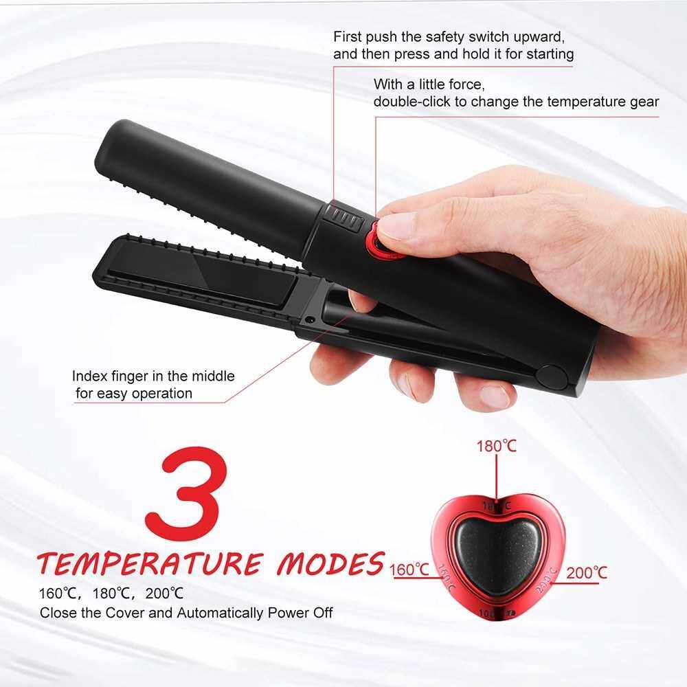 Portable Mini Electric Adjustable Anti-Scald Nickel-Chromium Aluminum Alloy Heating Film Hair Straightener Hair Curler (Standard)