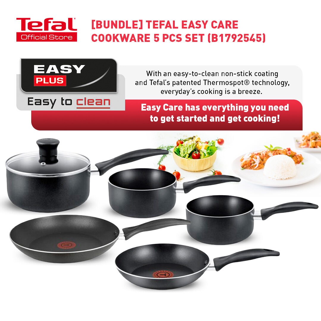 Tefal Easy Care 5 Pcs Cookware Set Frypan Milkpan Saucpan Lid Black Pgmall