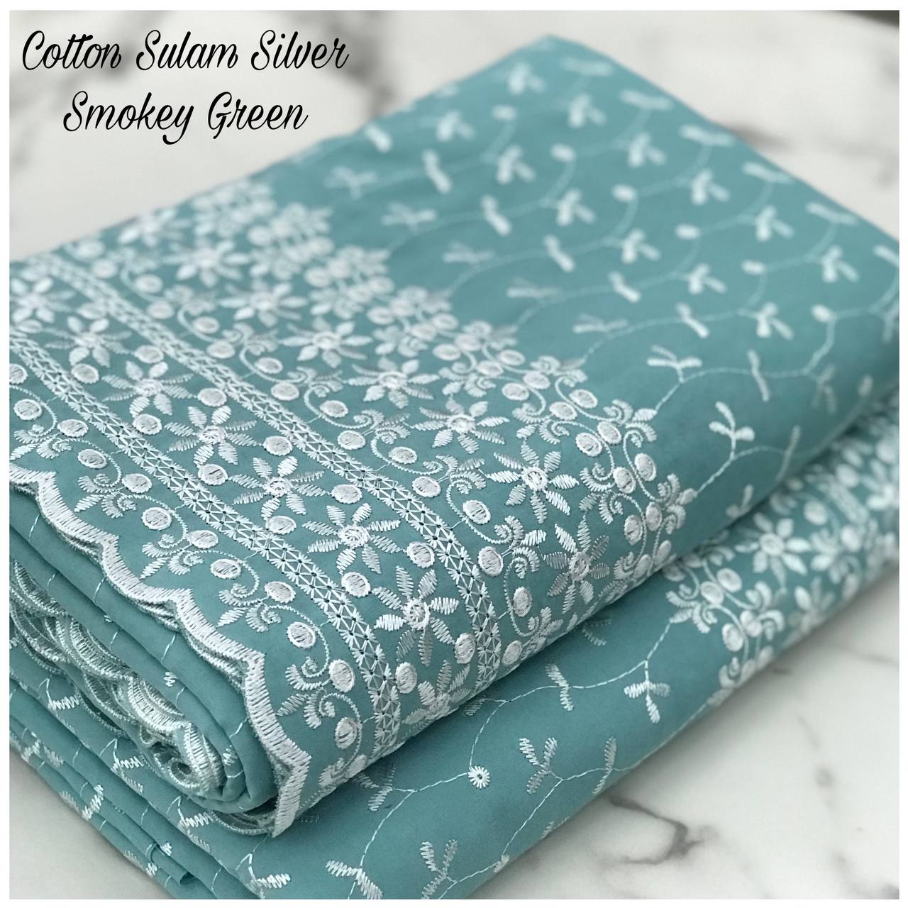 Kain Cotton Sulam Silver Open Meter Cotton Sulam Penuh Bidang 45