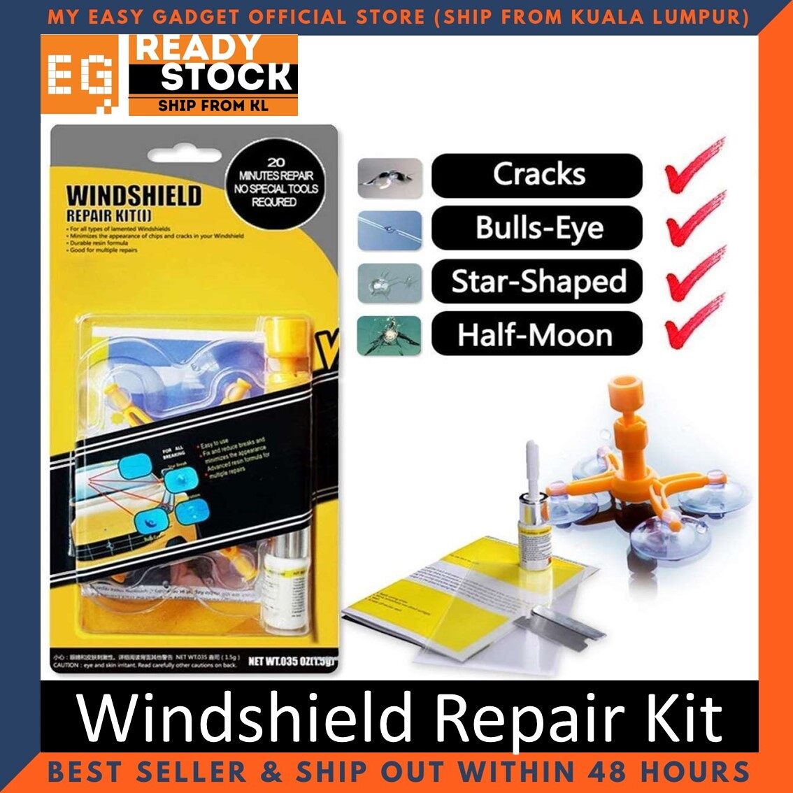 Windshield Repair Kit for Chips and Cracks Windscreen Instrument DIY Auto Glass Windscreen Repair Set Car Care