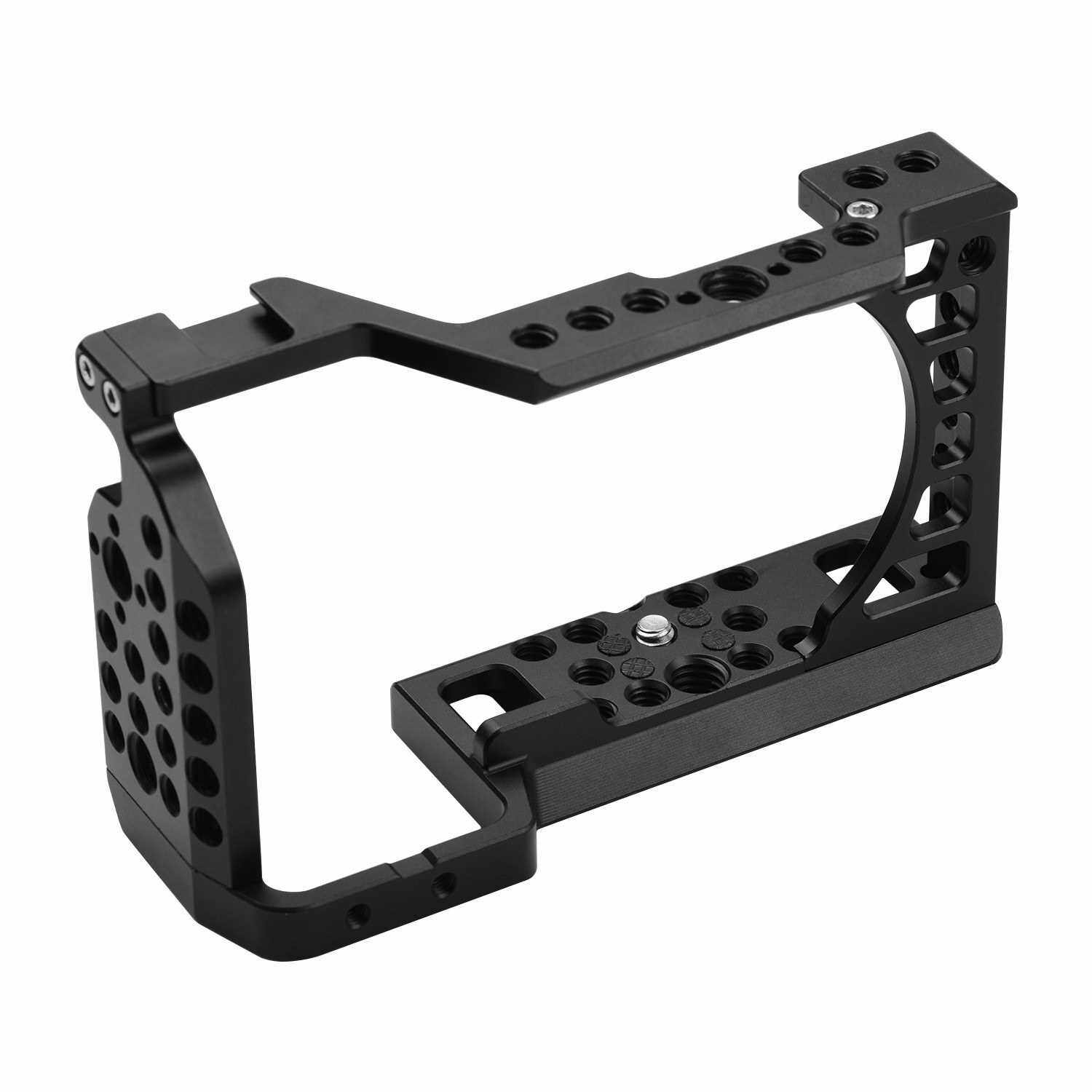 Aluminum Alloy Camera Cage Rig with Cold Shoe Mount ARRI Locating Hole 1/4 3/8 Threaded Holes Replacement for Sony A6000/A6100/A6300/A6400/A6500 Cameras (Standard)