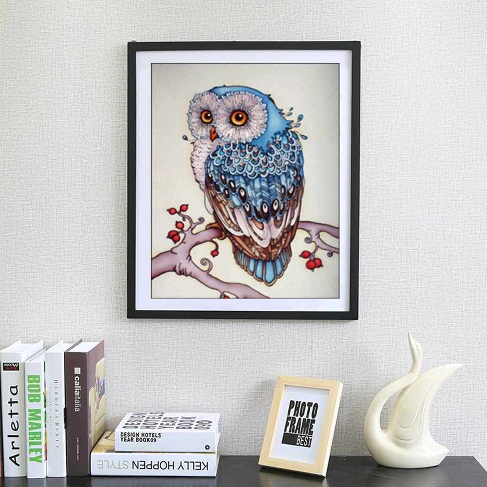 DIY Handmade 5D Diamond Painting Rhinestone Pasted Cross Stitch for Home Wall Decoration Blue Owl (Standard)