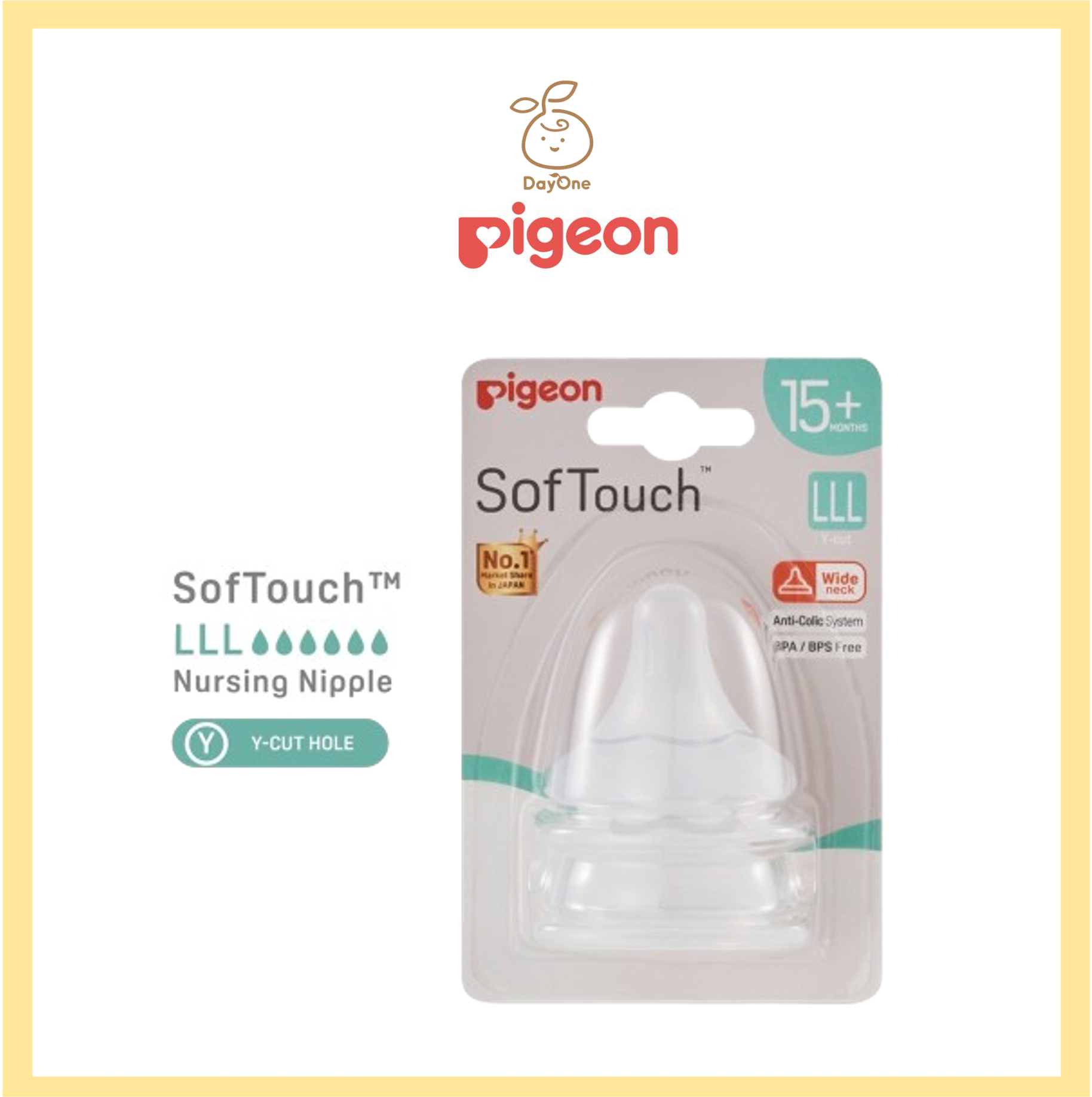 【💯PIGEON SofTouch™ Teat 2PCS】Day One 🍃 Wide-Neck Puting Susu Bayi Original Anti-Kolik