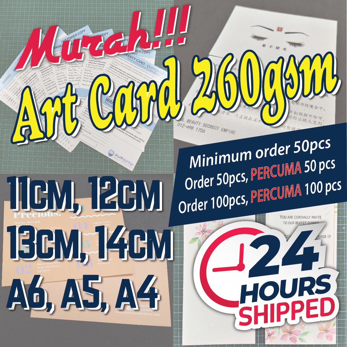 [Min. Order 50PCS] Custom Print 260gsm Art Card | Leaflet | Flyer | Invitation Card | Thank you Card | A6 | A5 | A4