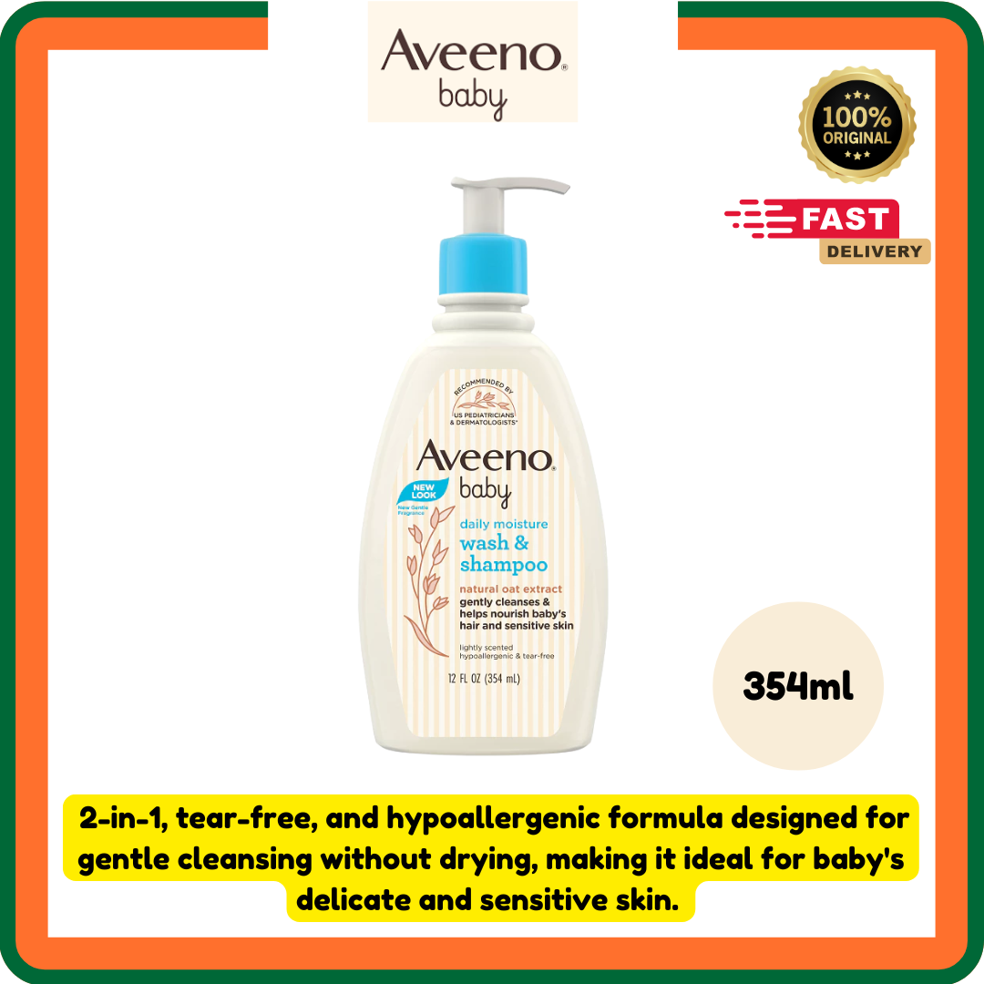 Aveeno Baby Daily Moisture Wash & Shampoo 354ml | EXP: 01/2029 | Gentle 2-in-1 Cleanser for Baby’s Sensitive Skin