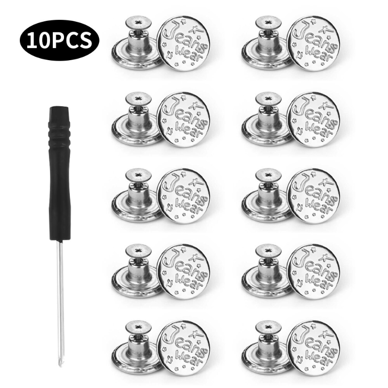 10Pcs Jeans Buttons Replacement 17mm No Sewing Metal Button Multiple Styles Snap Fastener Pants Pins DIY Sewing Accessories